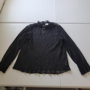 Whimsigoth Fairy grunge Shirt Womens 1X Black Lace Sheer Long Sleeve Mock Neck